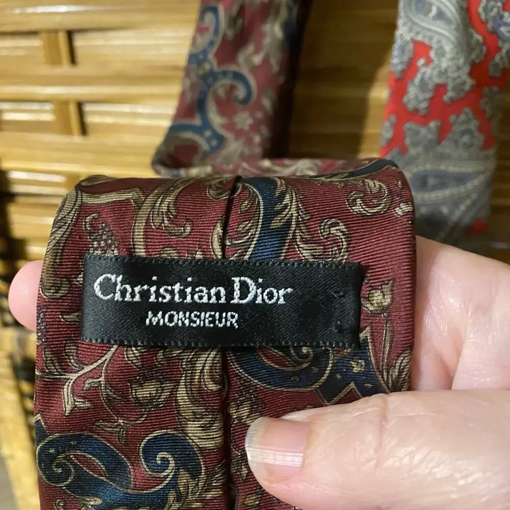 Vintage Christian Dior Tie Bundle (2) Paisley Neckties Made USA Italian silk